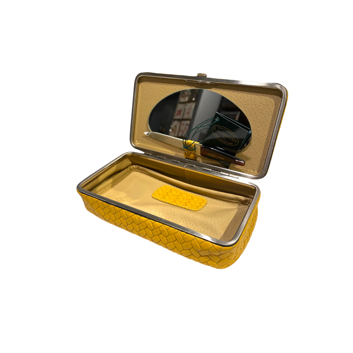 Beautybox aus Leder | Innenspiegel und Nagelfeile | gelb