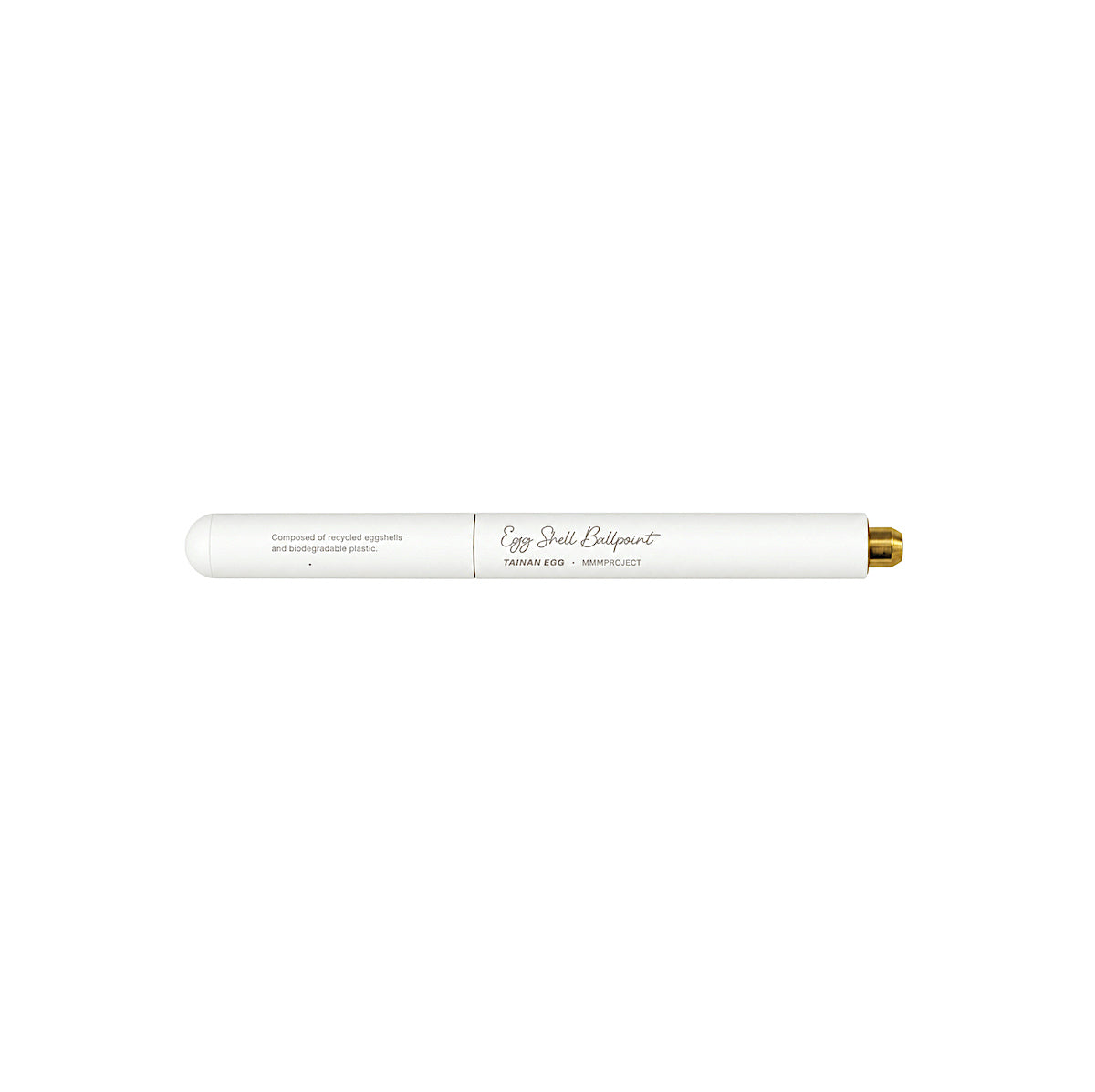 HMM Eggshell Ballpoint – Kugelschreiber aus recycelten Eierschalen, entwickelt mit Tainan Egg. Naturweisser Schaft mit Messingdetail, hergestellt in Taiwan.
