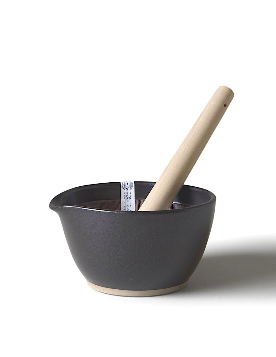 Ceramic Mortar & Wooden Pestle Suribachi Surikogi | Natural White