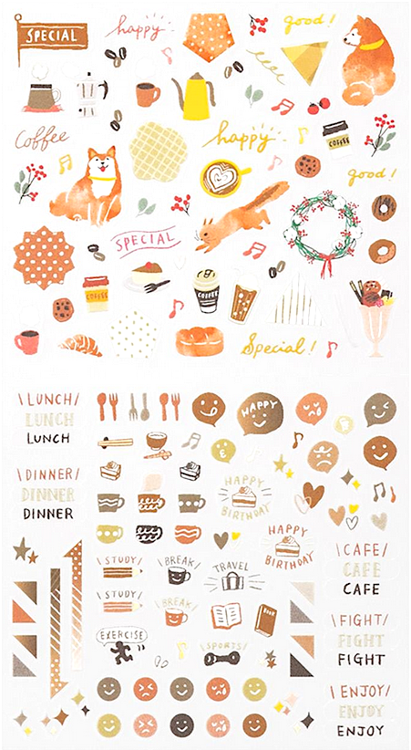 Sticker Braun | Hunde, Kaninchen, Kuchen & mehr für Planer & Journal | Midori made in Japan