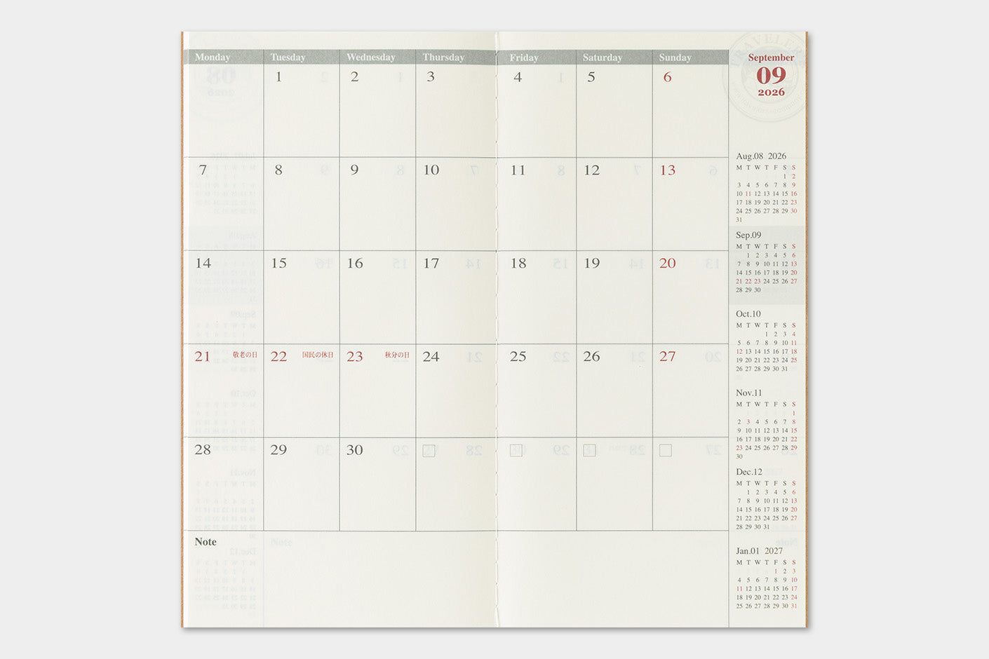 Agenda 2026 Monatsplaner Regular size | TRAVELER'S COMPANY | Made in Japan
