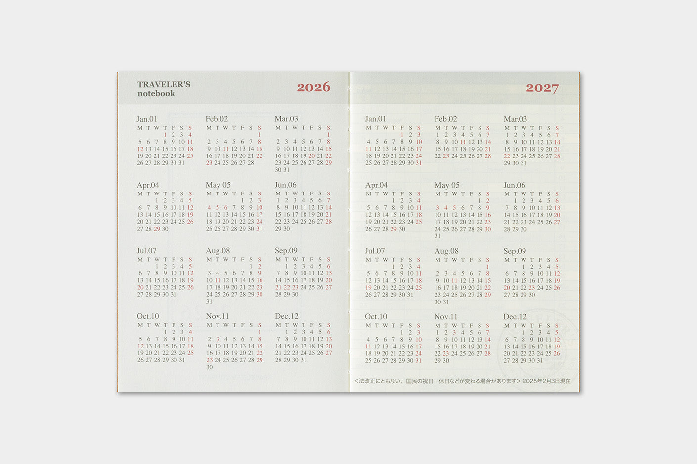 Agenda 2026 Monatsplaner Passport size | TRAVELER'S COMPANY | Made in Japan