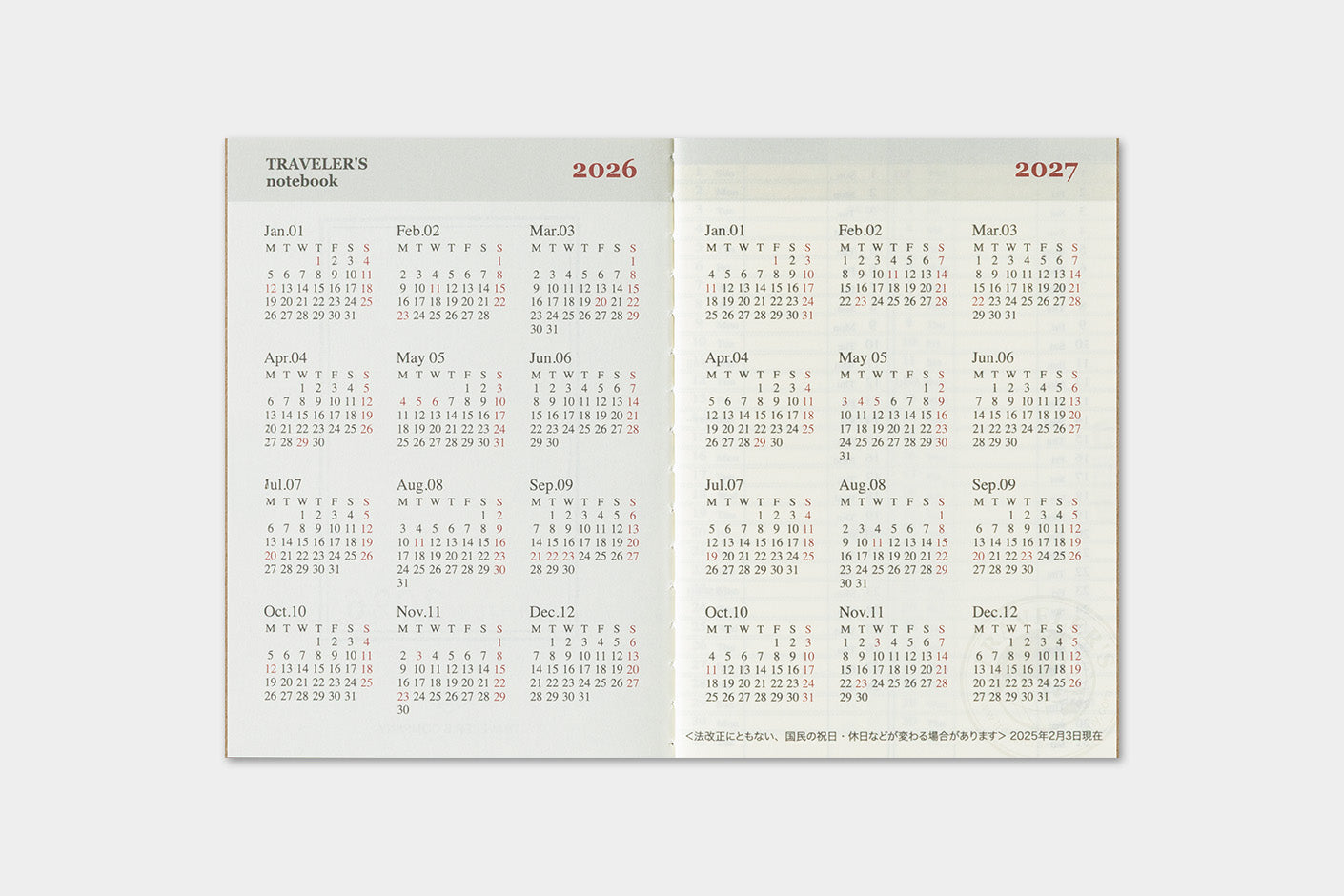 Travelers Company Agenda passport size | weekly 2026 | made in Japan
