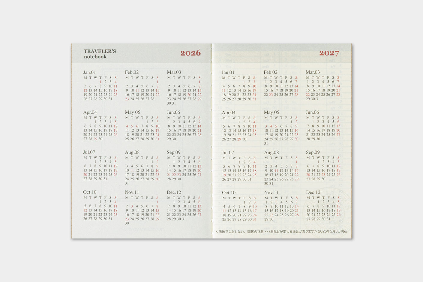 Travelers Company Agenda passport size | weekly 2026 | made in Japan