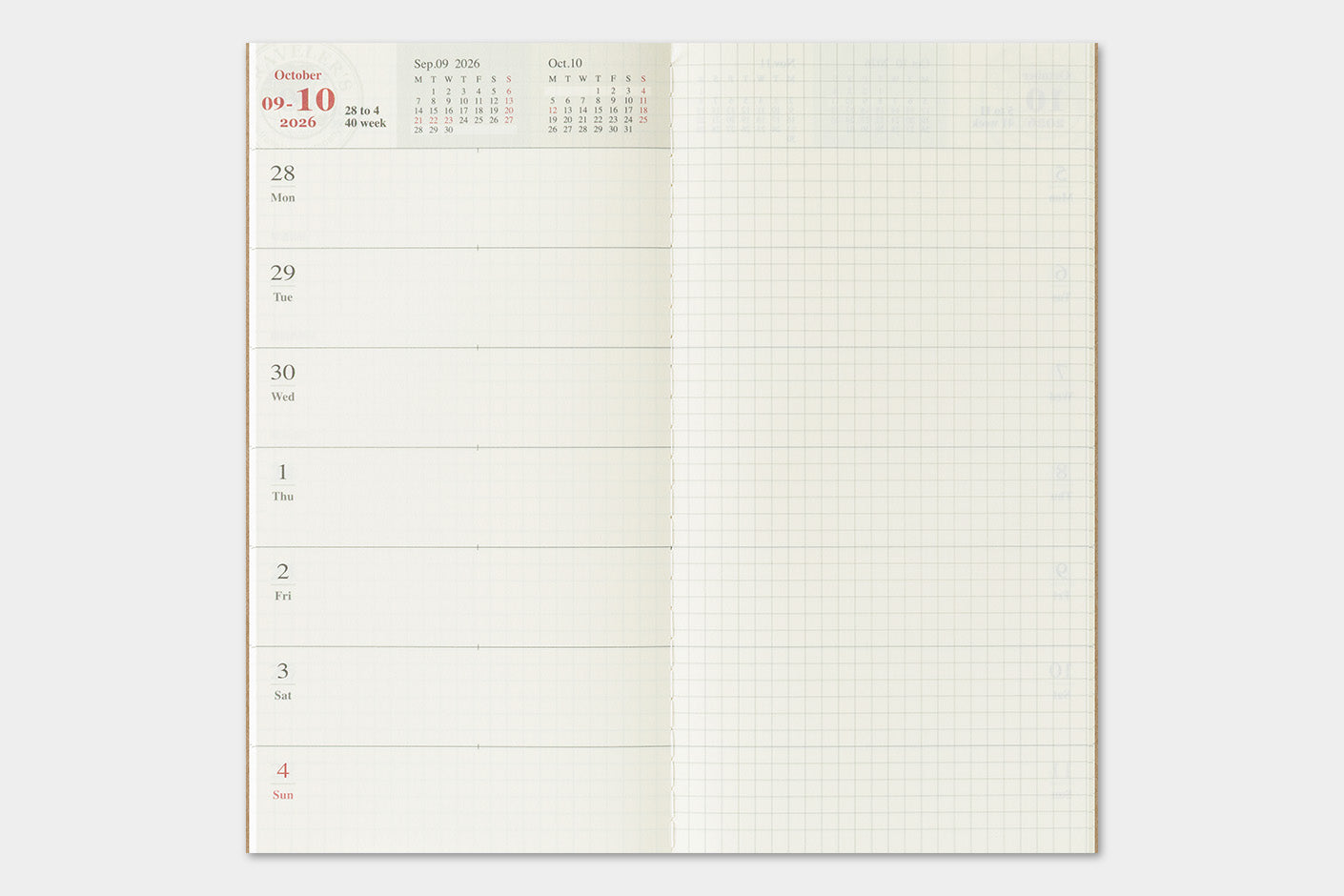 Agenda 2026 mit horizontalem Wochenplaner Regular size | TRAVELER'S COMPANY | Made in Japan