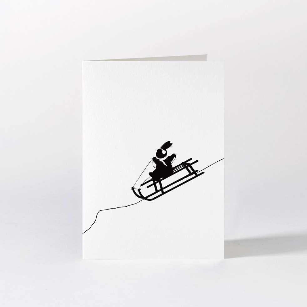 HAM - Grusskarte Sledging Rabbit | Hasen Klappkarte | Handmade in UK