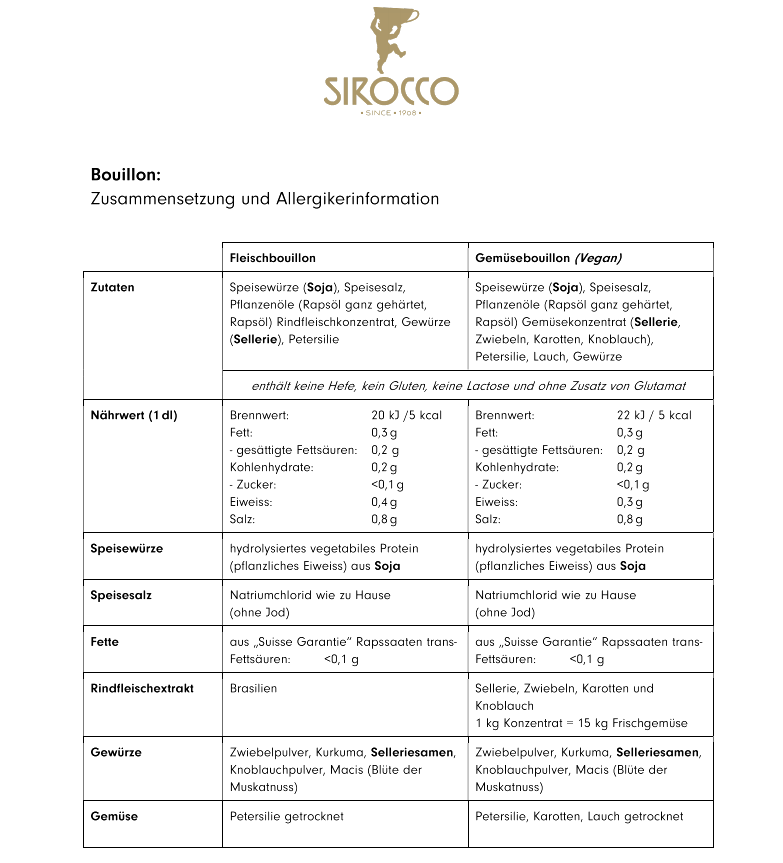 Sirocco, GEMÜSEBRÜHE, 100% organic ohne Palmfett made in Switzerland