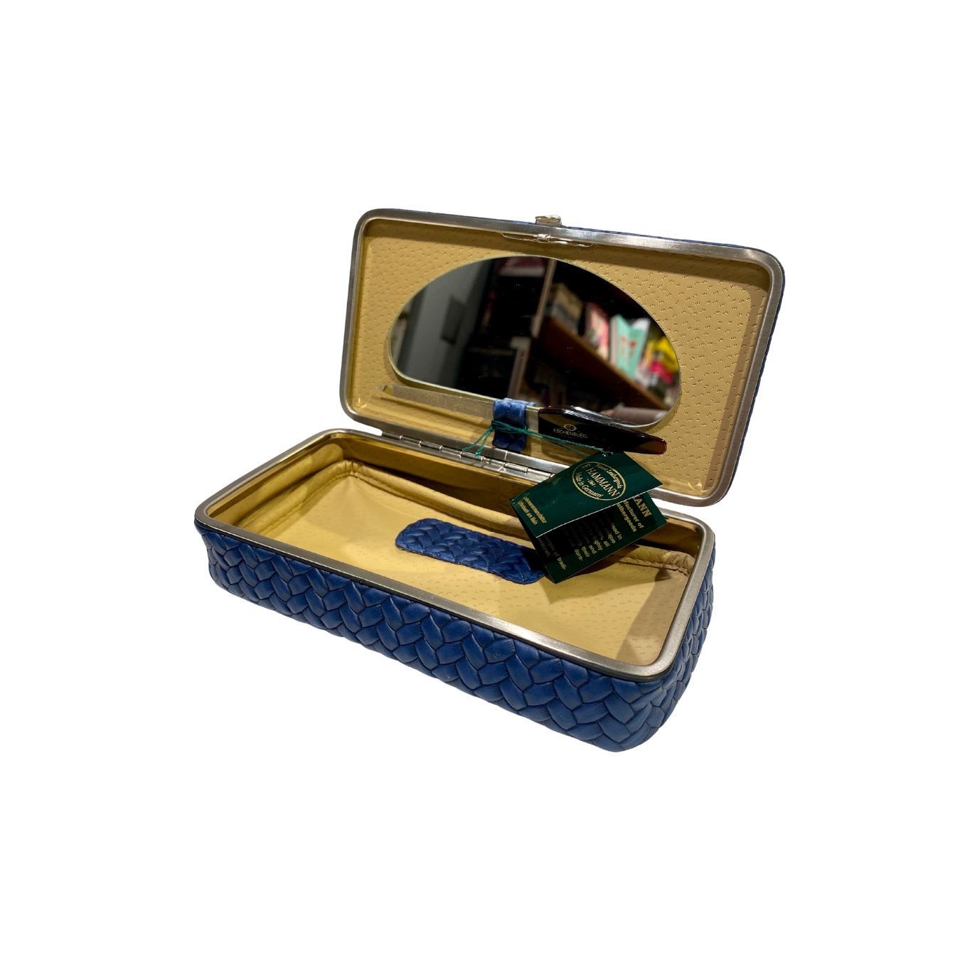 Beautybox aus Leder | Innenspiegel und Nagelfeile | blau