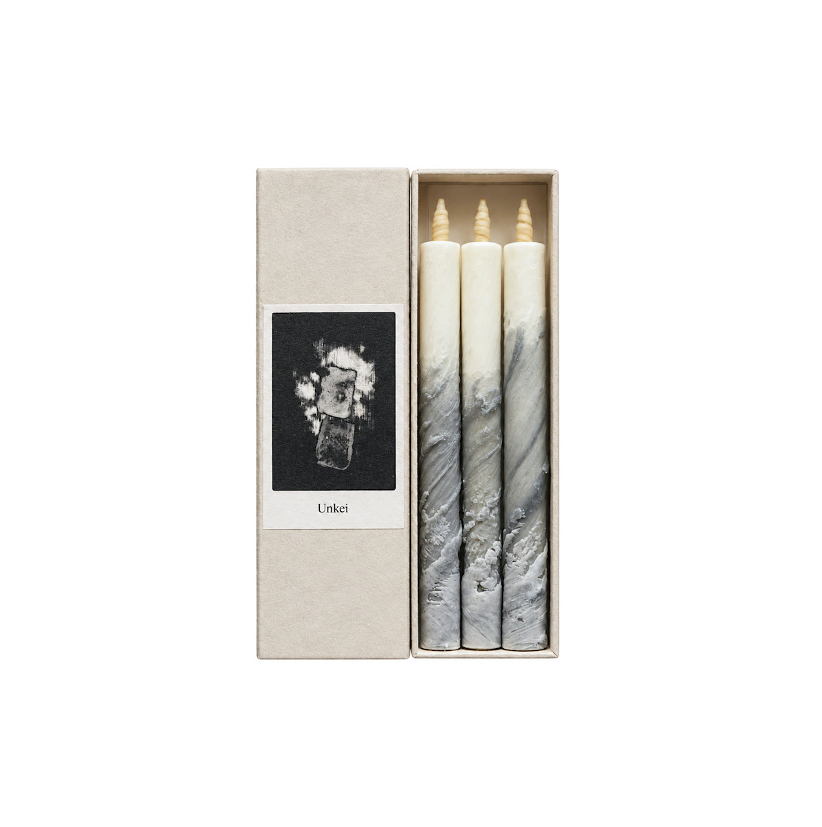 Warosoku-Kerzenset Unkei von HAZE mit Farbverlauf von Cremeweiss zu Steingrau.