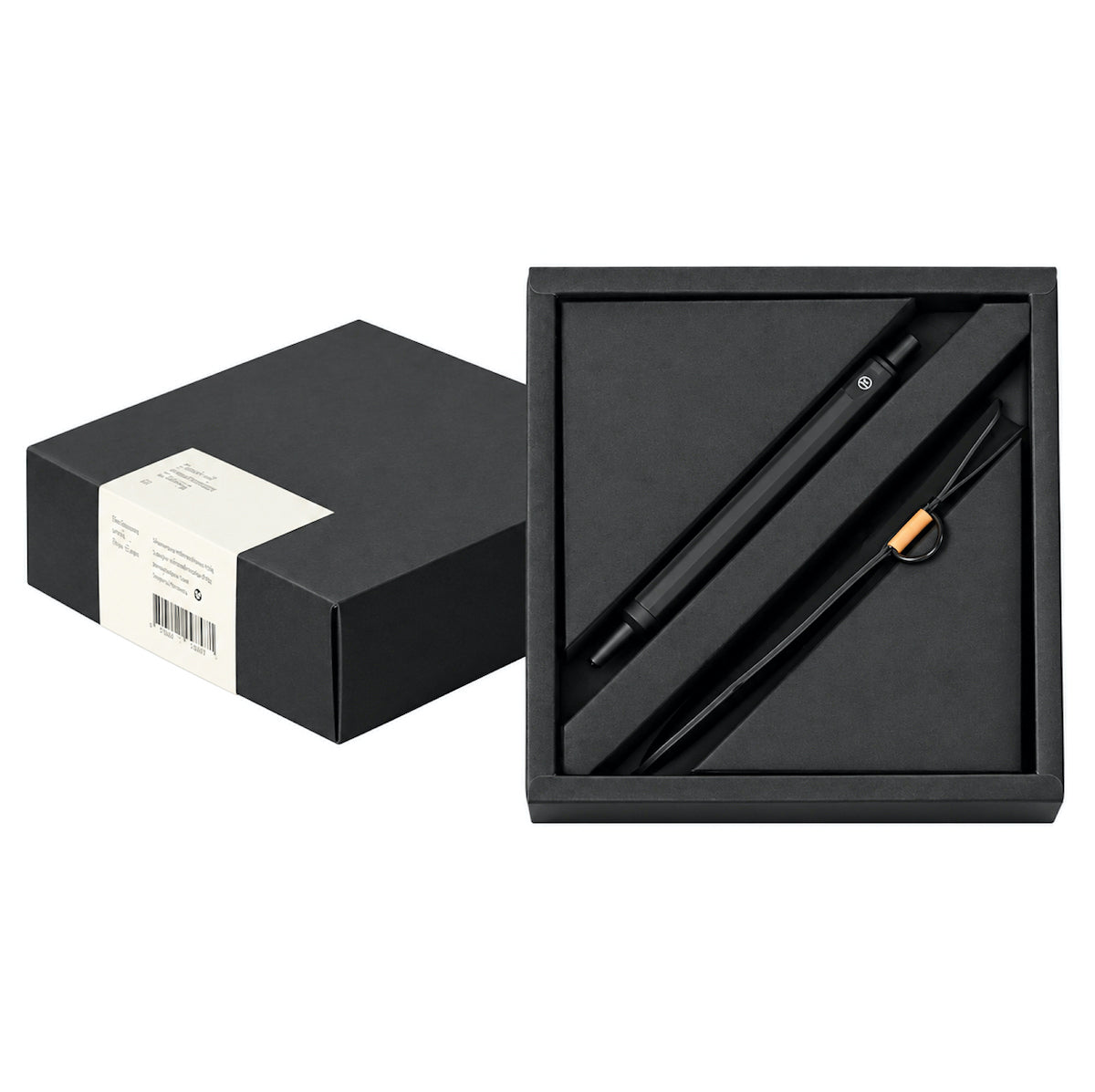 EDC Travel Set von HMM – matt-schwarzer Aluminium-Kugelschreiber mit passendem Lederetui aus italienischem Leder in einer Geschenkverpackung.