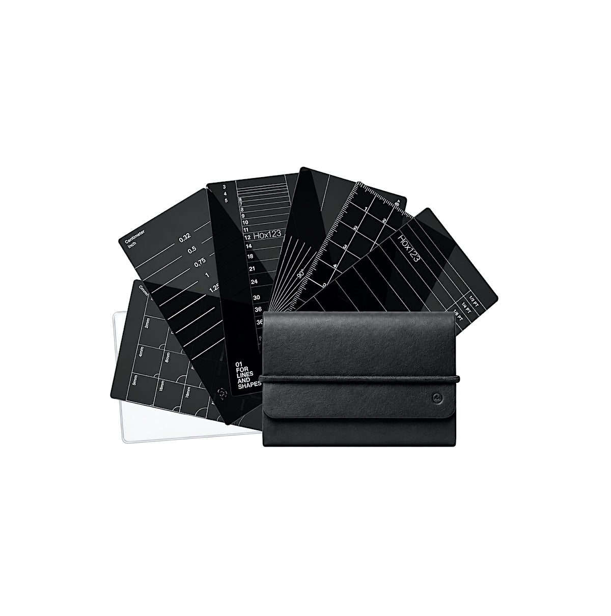 HMM Pocket Ruler – sechs Design-Messwerkzeuge im Überblick: Schriftgrösse, Zeilenhöhe, Linienstärke, Winkel, Eckenradius und Zentimeter-Lineal.
