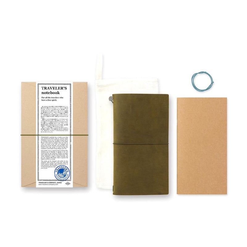 TRAVELER'S COMPANY - Traveler's Notebook Starter Kit | Lederfarbe olive Handmade in Japan/Thailand