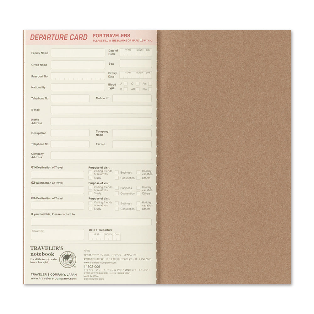 Traveler’s Notebook Agenda 2027 Weekly + Memo | Regular Size | Pre-Order