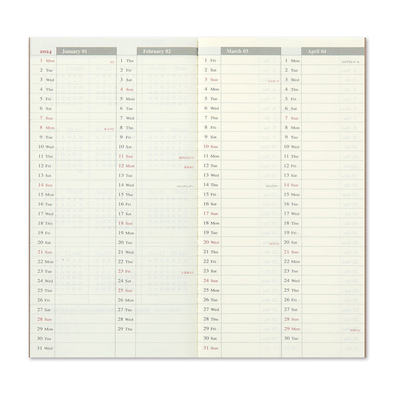Agenda 2024 mit horizontalem Wochenplaner Regular size | TRAVELER'S COMPANY | Made in Japan