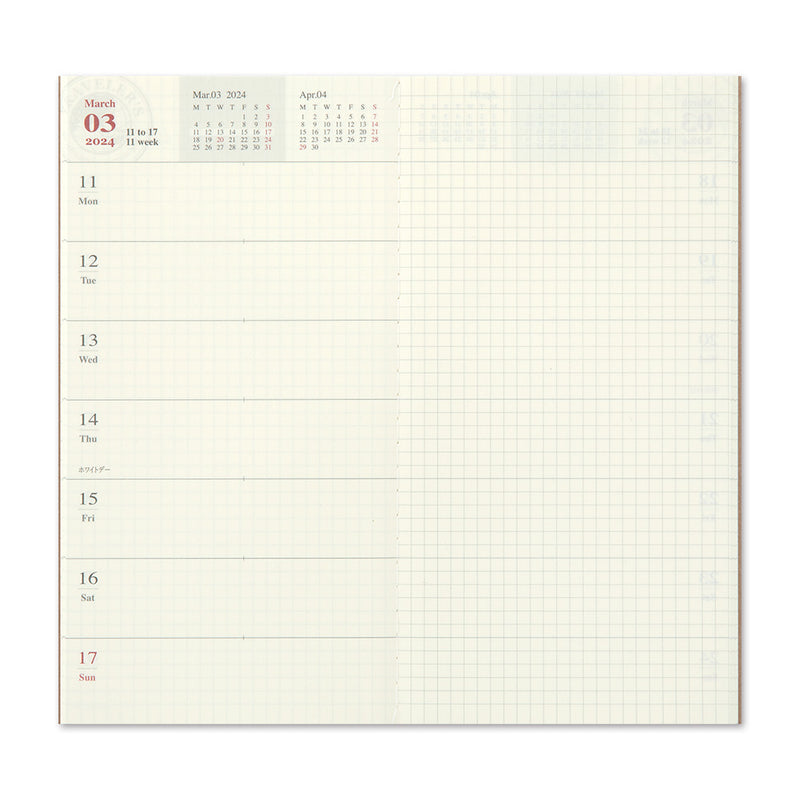 Agenda 2024 mit horizontalem Wochenplaner Regular size | TRAVELER'S COMPANY | Made in Japan