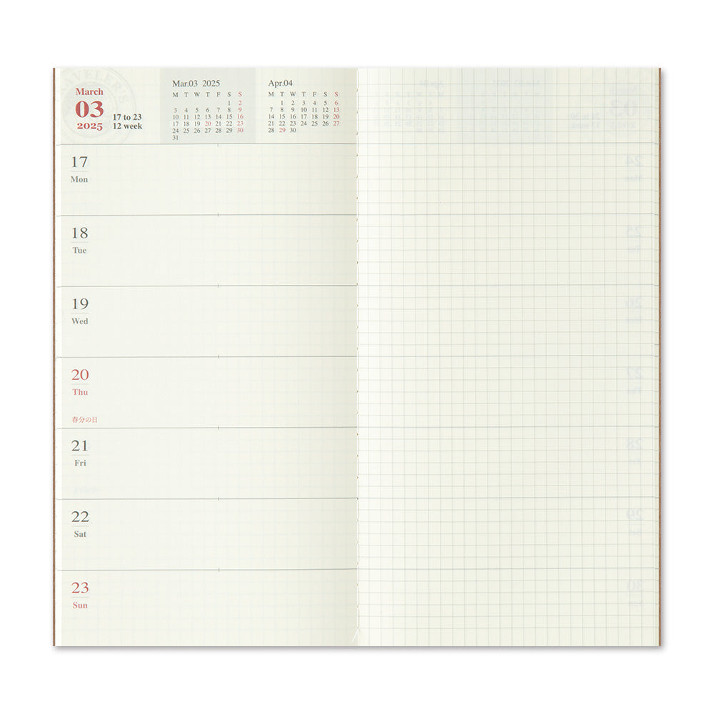 Agenda 2025 mit  horizontalem Wochenplaner Regular size | TRAVELER'S COMPANY | Made in Japan