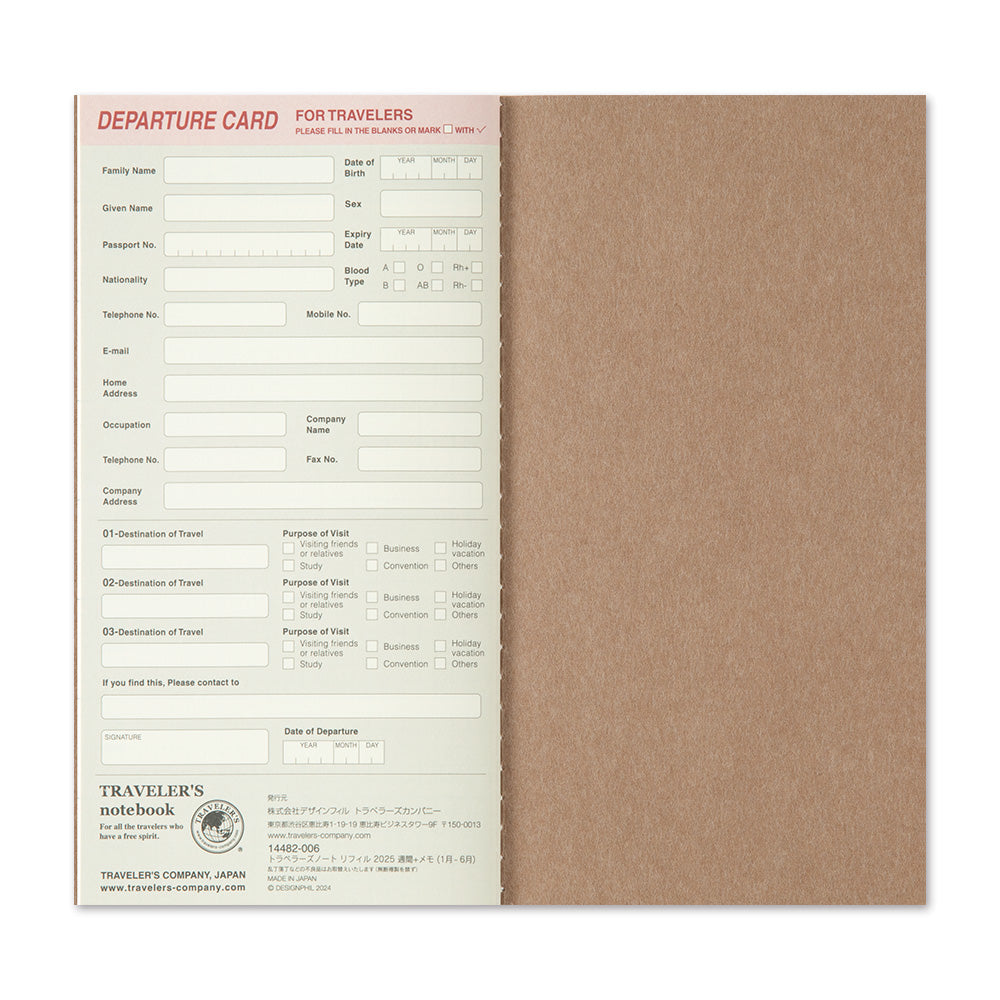 Agenda 2025 mit  horizontalem Wochenplaner Regular size | TRAVELER'S COMPANY | Made in Japan
