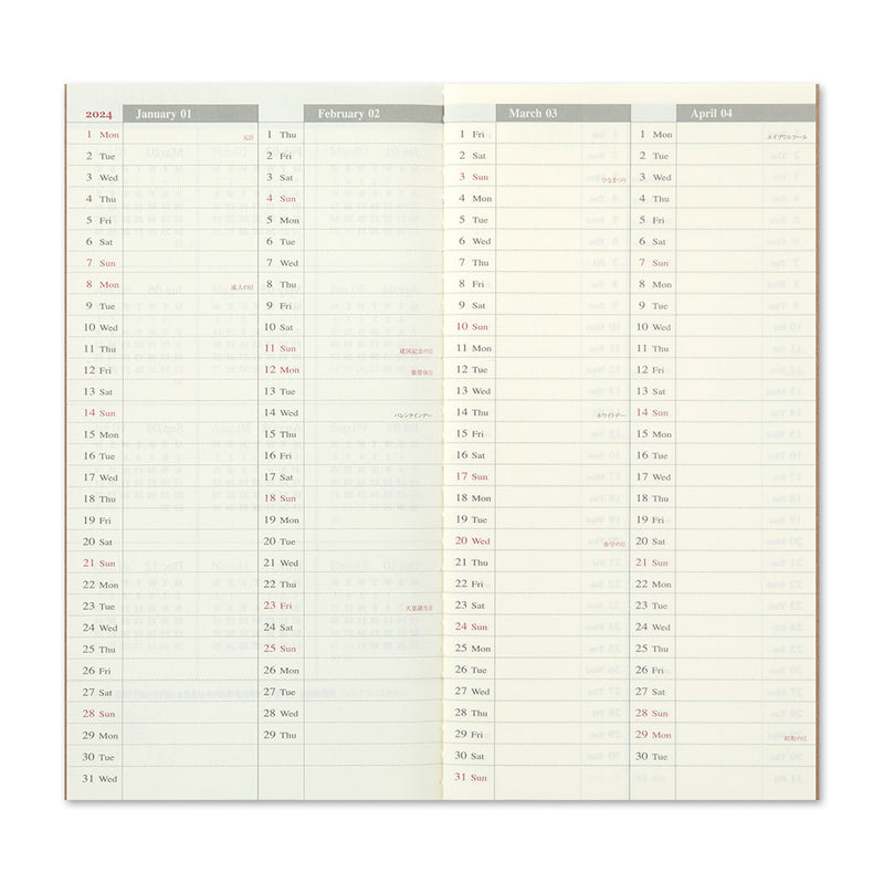 Agenda 2024 Wochenplaner vertikal | Regular size | TRAVELER'S COMPANY | Made in Japan