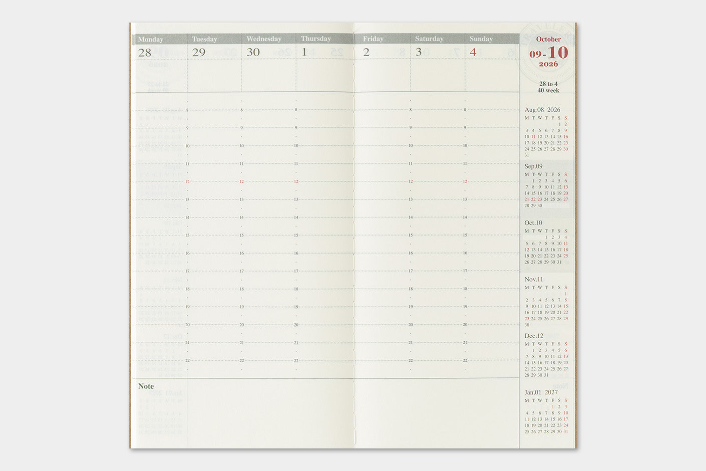 Agenda 2026 Wochenplaner vertikal | Regular size | TRAVELER'S COMPANY | Made in Japan