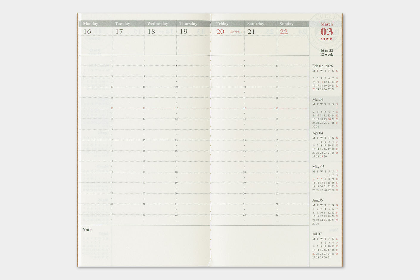 Agenda 2026 Wochenplaner vertikal | Regular size | TRAVELER'S COMPANY | Made in Japan