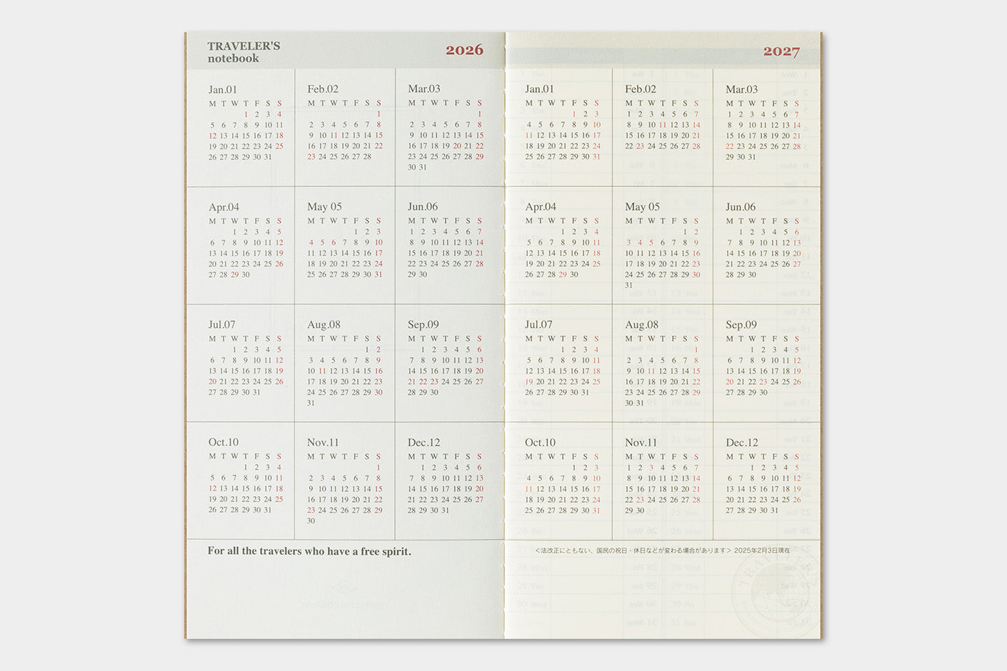 Agenda 2026 Wochenplaner vertikal | Regular size | TRAVELER'S COMPANY | Made in Japan