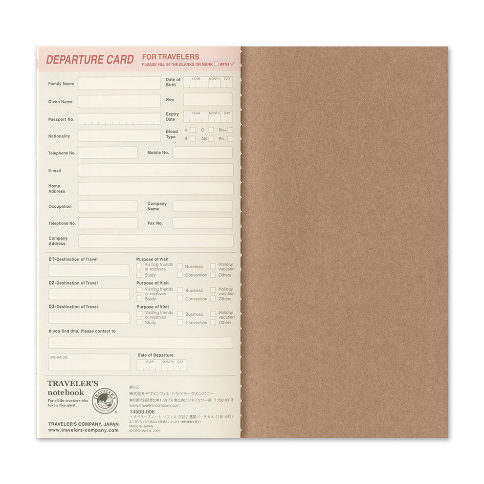 Traveler’s Notebook Agenda 2027 Weekly Vertikal | Regular Size | Pre-Order