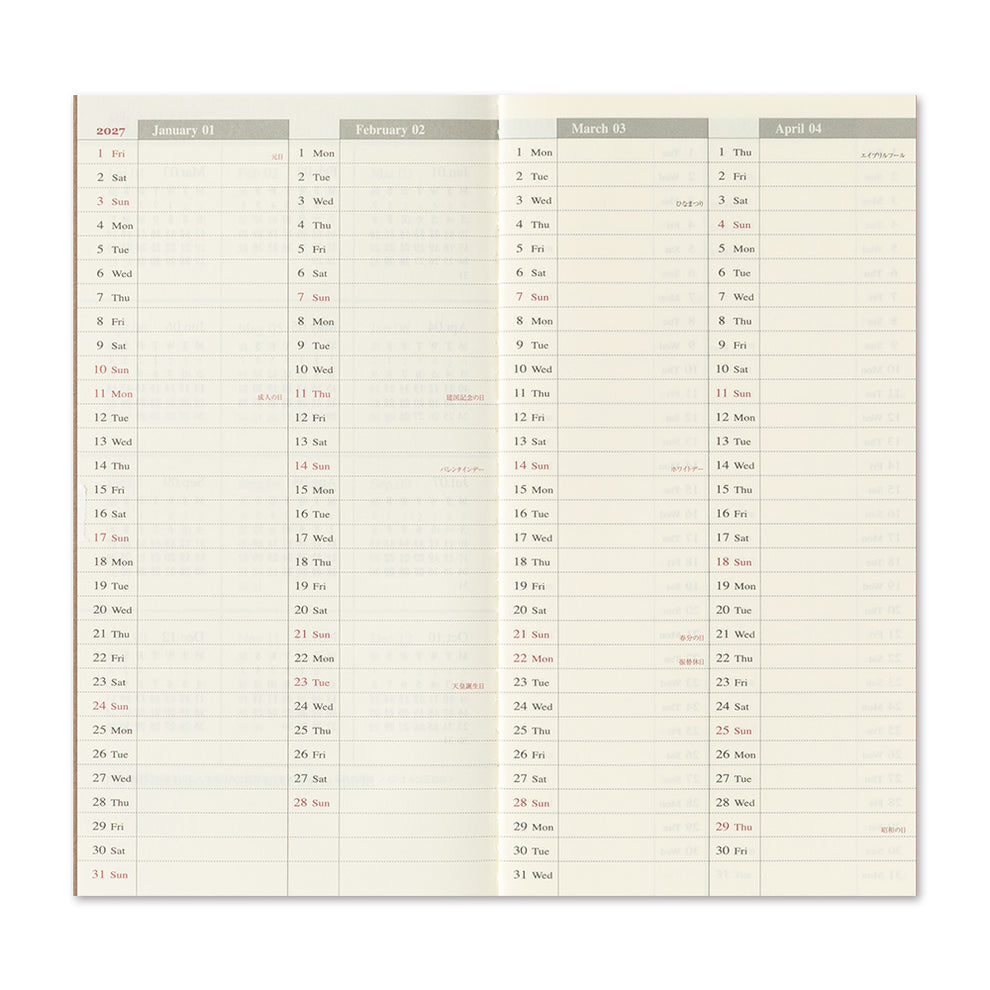Traveler’s Notebook Agenda 2027 Weekly Vertikal | Regular Size | Pre-Order