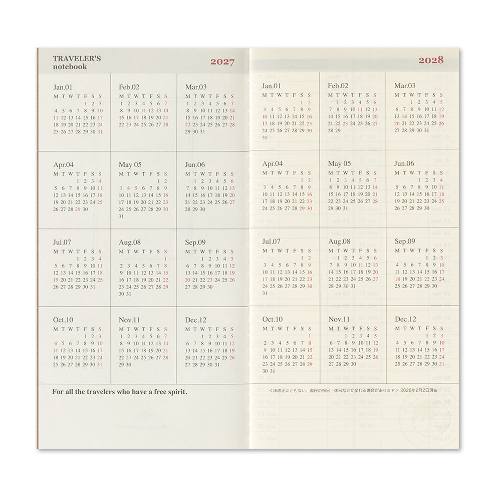 Traveler’s Notebook Agenda 2027 Weekly Vertikal | Regular Size | Pre-Order