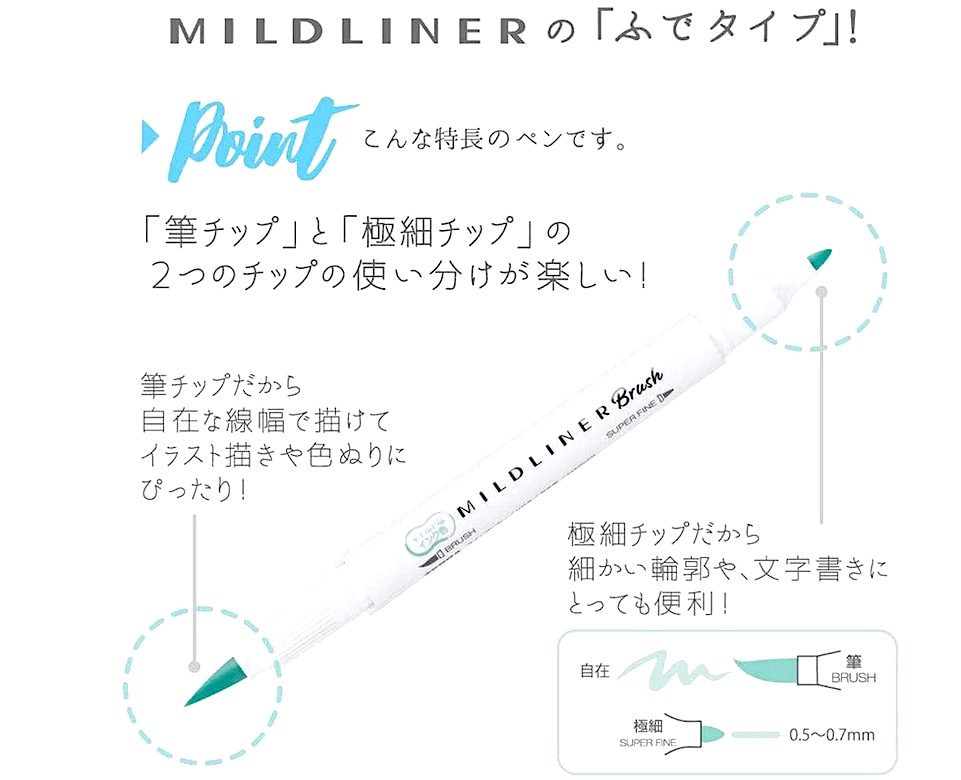 Textmarker Mildliner Brush | Kreative Farben & doppelte Spitzen  | Zebra | Made in Japan