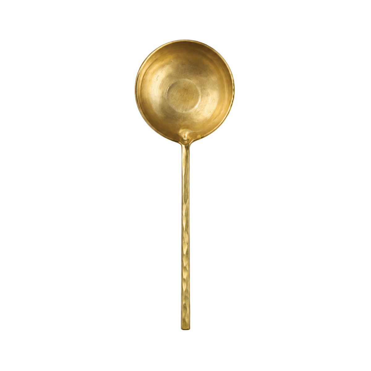 Handgefertigter Kaffee-Dosierlöffel aus Messing von Lue Brass, Modell #004, mit schmalem Griff und gehämmerter Oberfläche