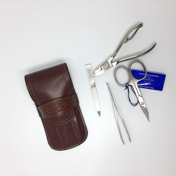 F.HAMMANN Eschenburg Manikürset in braunen Leder Made in Germany