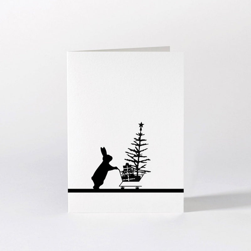 HAM - Grusskarte Xmas Shopping Rabbit|Hasen Klappkarte| Handmade in UK